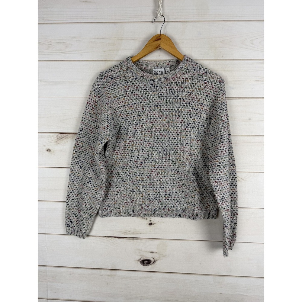 Star Cody Sweater Womens Medium Gray Waffle Knit Speckled Crewneck Pullover